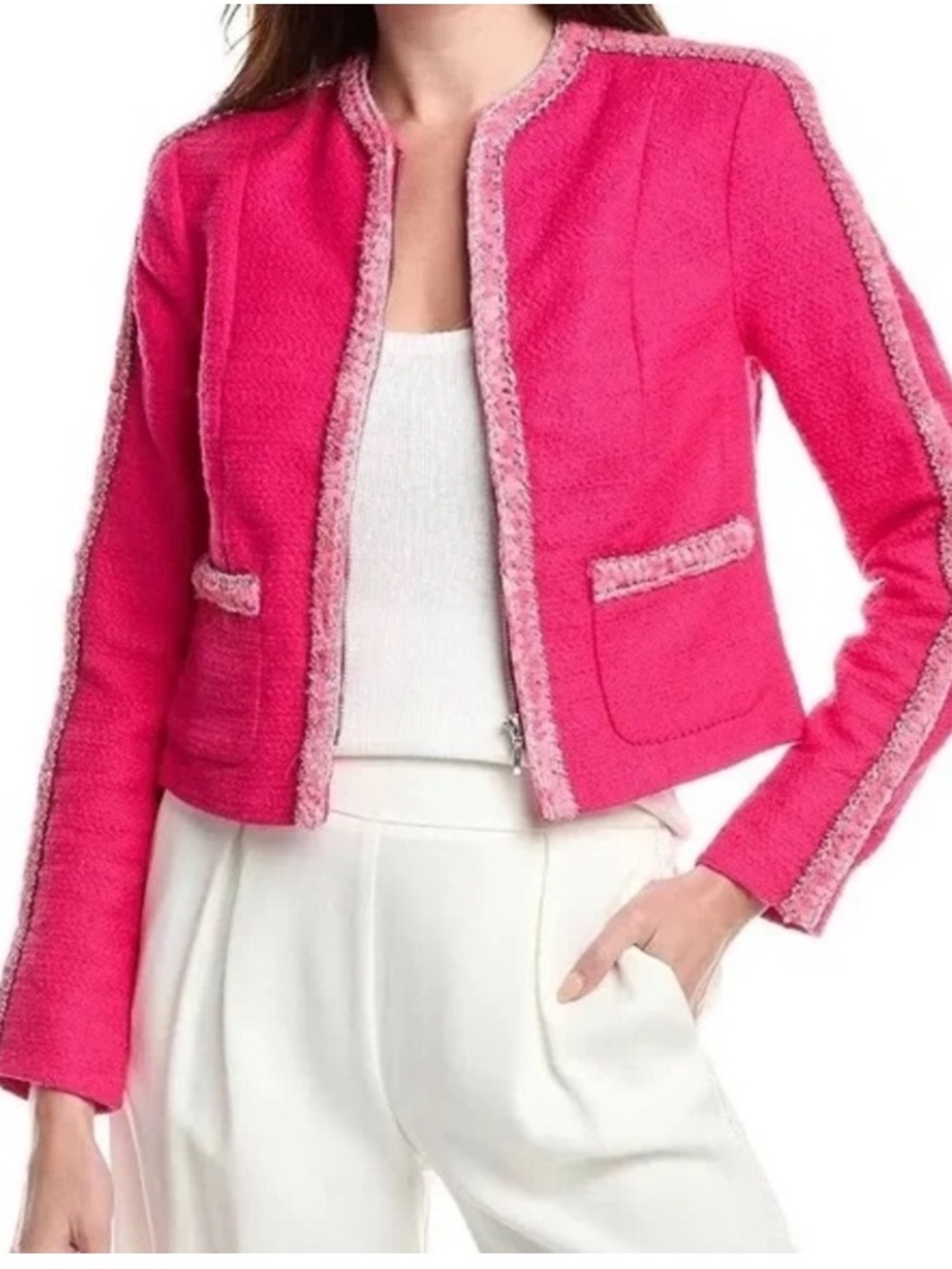 Cabi Tweed Zippered Ballroom Fuchsia Boucle Woven Jacket Blazer Size XL # 6466